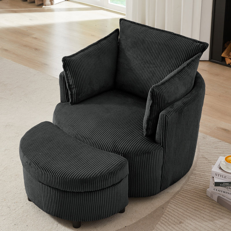 360° Swivel Chair With Ottoman, Black