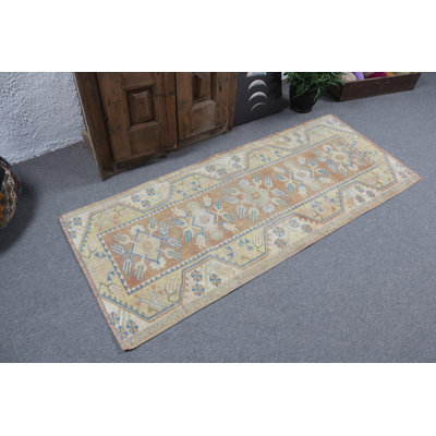 Handwoven Authentic Turkish Rug with Geometric Patterns in Earthy Tones for Bohemian Decor