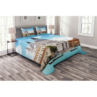 White/Blue/Grey 100% Microfibre Bedspread