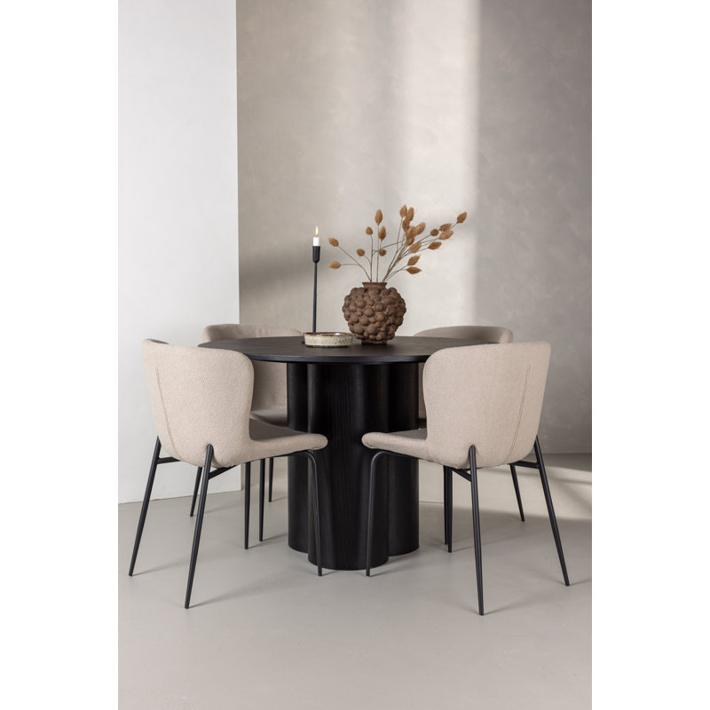 Melrose 4 - Person Dining Set, Dark Grey, Dark Grey, Black