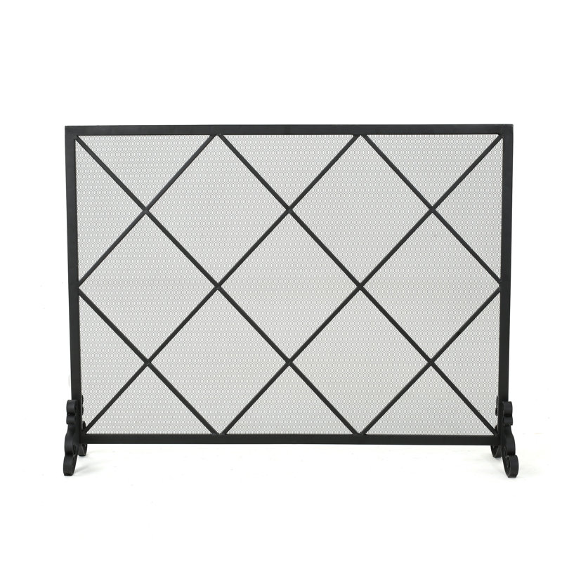 Pare-étincelles en fer noir avec motif à volutes, 41,5 x 32,1 pouces