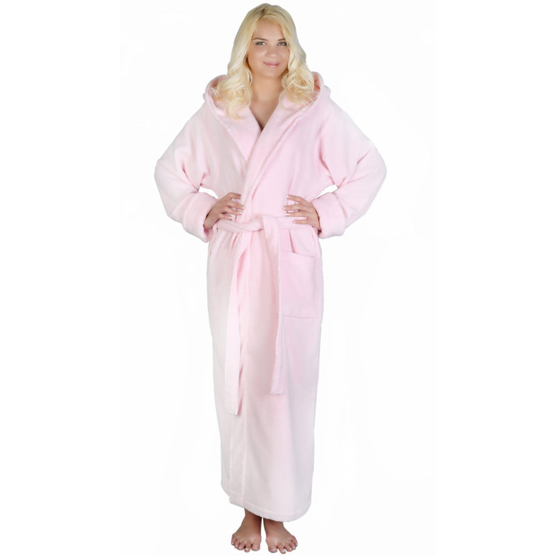 Peignoir de cheville en Ratine de coton pour femmes avec hotte 100%, H 53 po x l 29,5 po, Rose