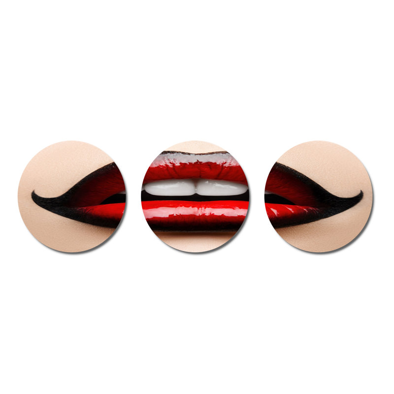 Femme avec lèvres rouges et noires - Ensemble de décoration murale moderne en métal