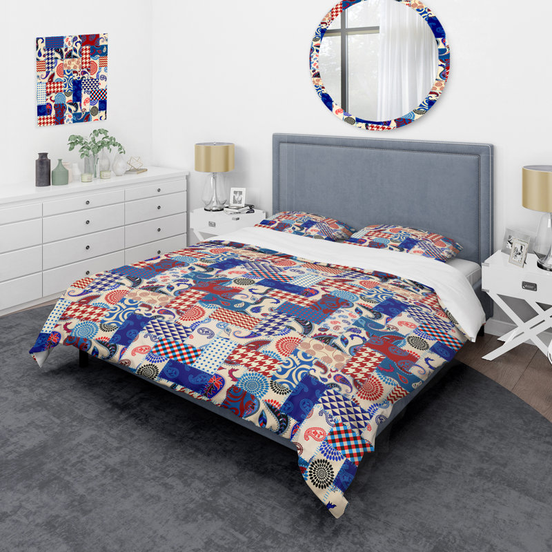 Multicolore patchwork matelassé - ensemble de housse de couette abstrait - microfibre de polyester