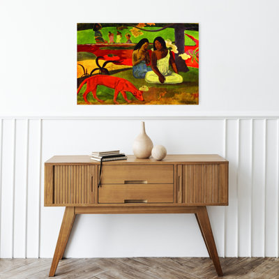 Arearea, 1892 Classic Colorful Abstract Dog Landscape Summer Wall Art Print by Paul Gauguin - Wrapped Canvas Print
