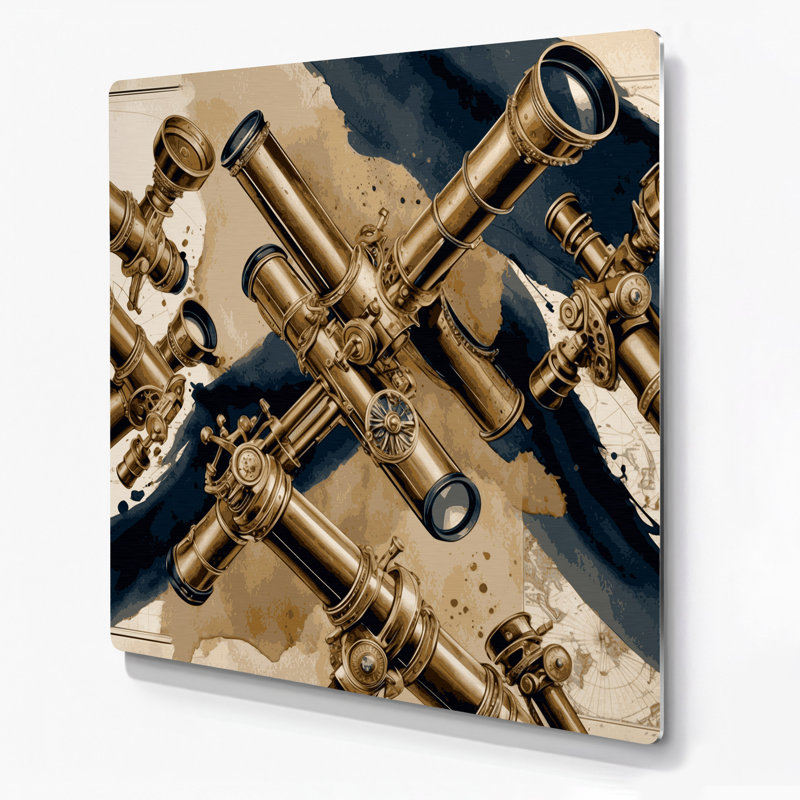 Art mural en métal, "Nautical Telescopes" beige, H 16 po x l 16 po