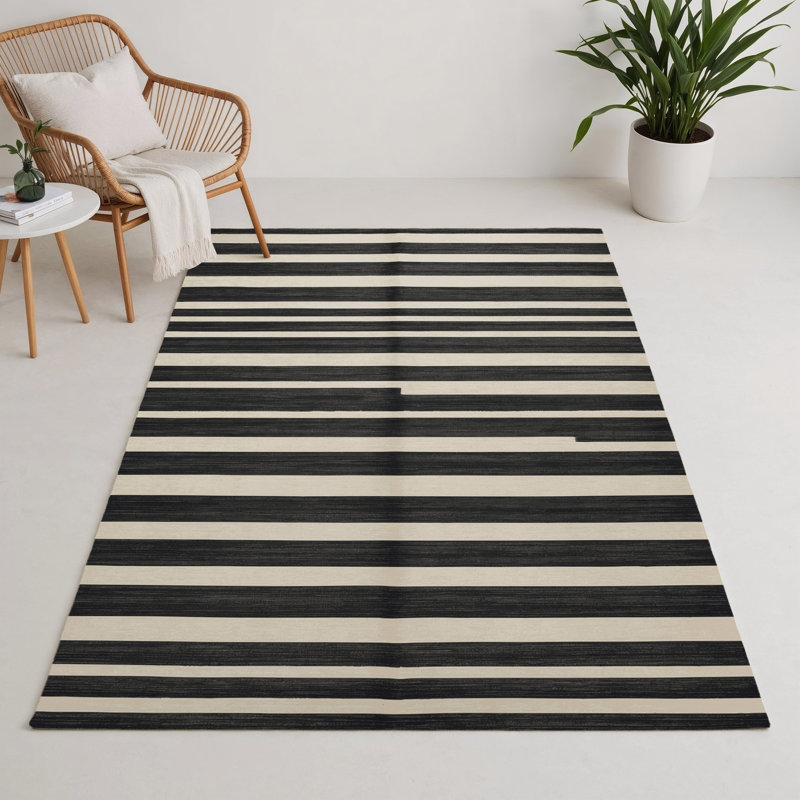 Tapis intérieur / extérieur gris HorizontalStripes, Rectangulaire 3 pi x 5 pi
