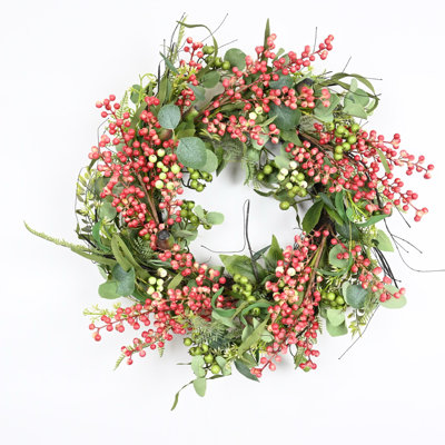 22" Artificial Spring Summer Farmhouse Eucalyptus Berry Front Door Wreath