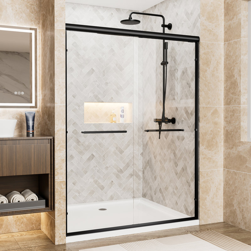 Porte de douche coulissante double en aluminium, Noir
