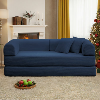 78.7" Boneless Corduroy Sleeper Sofa Bed, Modular Futon Couch, Compression Foam Sofa with 2 Pillows, No Assembly Required
