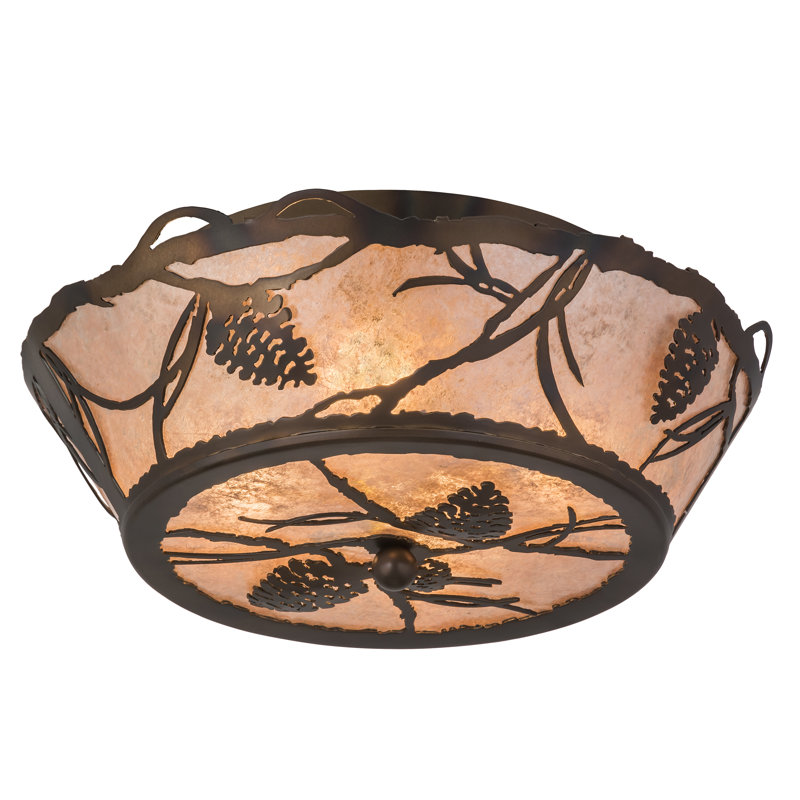 2 - Light Semi Flush Mount, Silver Mica, Dark Burnished Antique Copper, 6.5" H x 16" W x 16" D