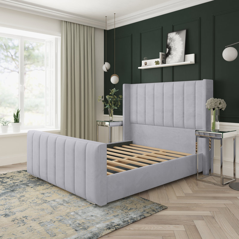 Aspen Plush Velvet Upholstered Bed Frame, Silver, Double (4'6)
