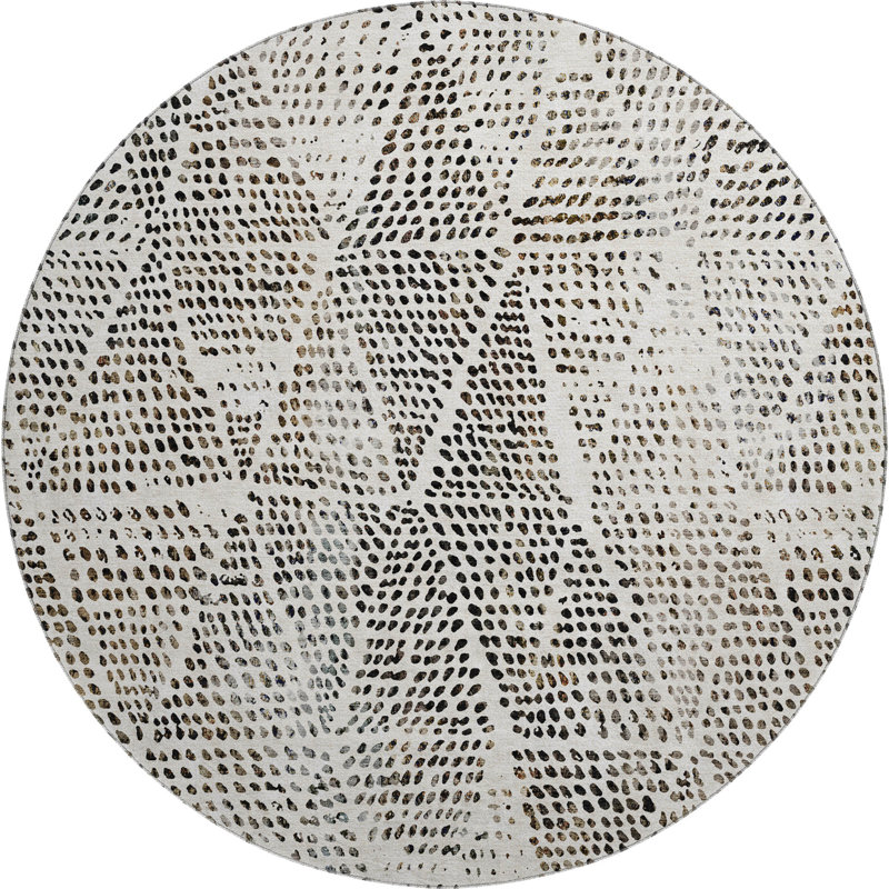 Premium Machine Washable Cerrito AMF591 Ivory Rug, Round 8'