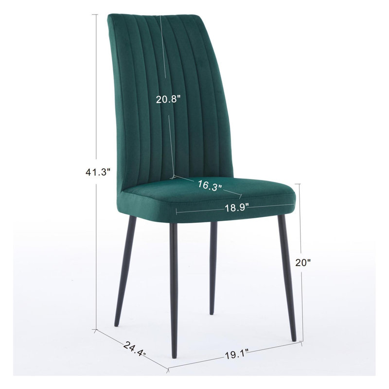 Ensemble de 2 chaises de salle à manger en velours vert, chaises de cuisine minimalistes modernes avec pieds en fer, repose-pieds réglables, sièges rembourrés confortables pour la décoration du restaurant