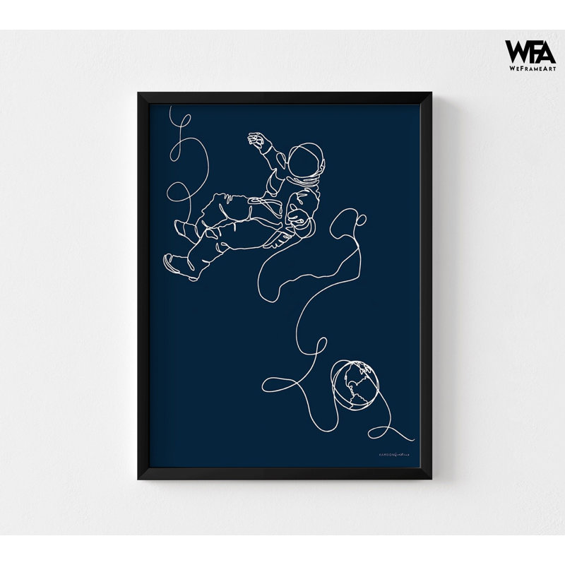 Bleu marine, œuvre d'art de l'astronaute blanc, silhouette de l'astronaute blanc, dessin de l'école primaire, décor de chambre de bébé bleu foncé