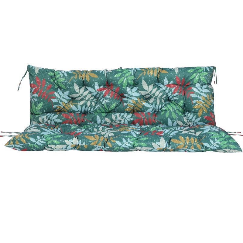 Porch Swing Cushions With Backrest, 4" Thicken Waterproof Outdoor Bench Cushion, Only Cushion, Green Flower, 40" W x 20" D
