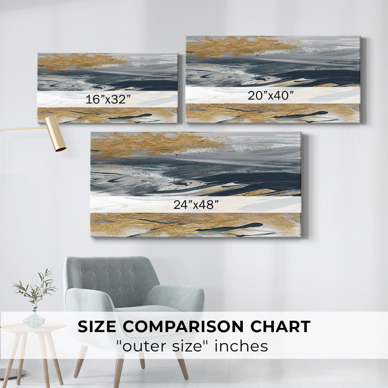 Tumultueux bleu marine - Toile tendue avec châssis - Prêt à accrocher, 16" H x 32" W