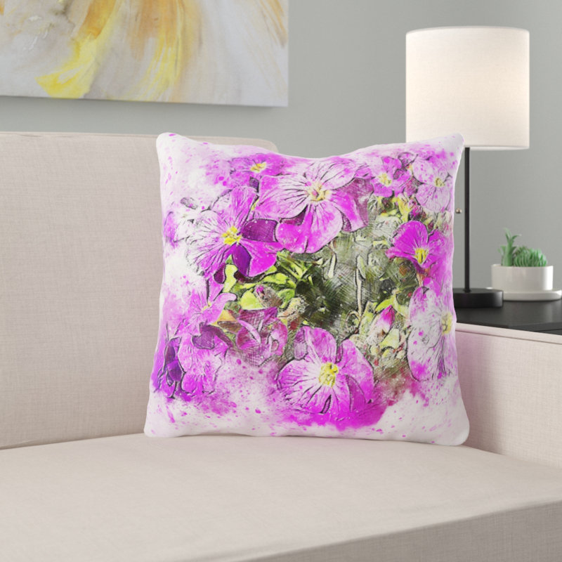 Coussin décoratif fleur Pinkston, Microsuède, Intérieur