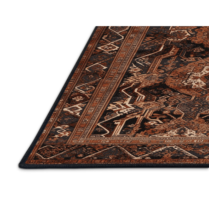 Tapis turc noir lavable à la machine, Carré 4 pi