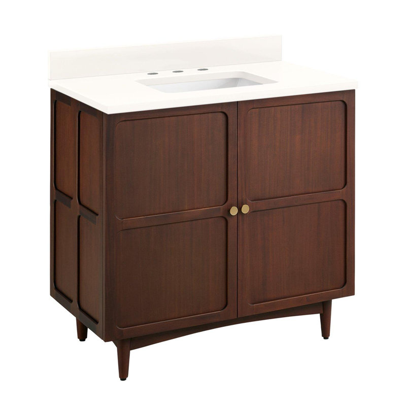36" Delavan Vanity With Rectangular Undermount Sink, Arctic White Quartz, 8" Widespread