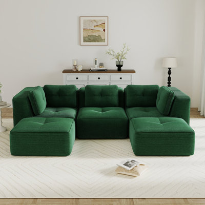 Canapé modulaire moderne en forme de U pour le salon, tissu en velours côtelé, canapé à 3 places avec siège profond et repose-pieds à 2 places, passepoil perlé, conception capitonnée, sans assemblage, conception antidérapante, canapés à compression