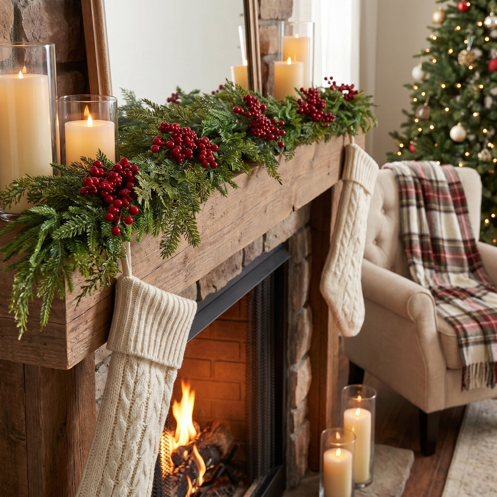 60" Natural Touch With Berry Garland
