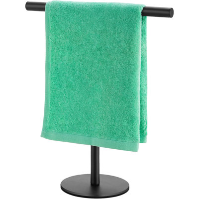Porte-serviettes de salle de bain autoportant, support à serviettes en forme de T pour comptoir, barre à serviettes noir mat pour meuble-lavabo de cuisine, installation sans perceuse, conception antirouille et imperméable