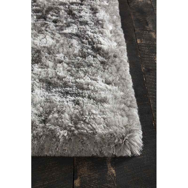Joellen Authentic Hand-Woven Handmade High Pile & Thick Modern Classic Design Shag Polyester Area Rug, Silver/Gray