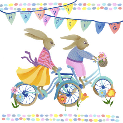 Bunnies On Bikes I 1 Piece Wrapped Canvas Wall Art