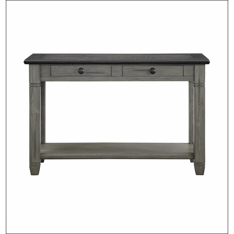 Coffee and Antique Gray Finish 1pc Sofa Table with 2 Drawers Bottom Shelf Wooden Living Room Furniture