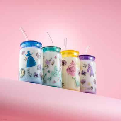 Disney Princess Icon Tumbler Glasses with Lids, Set of 4