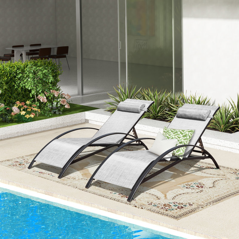 Erommy Outdoor Metal Chaise Lounge Set, Gray