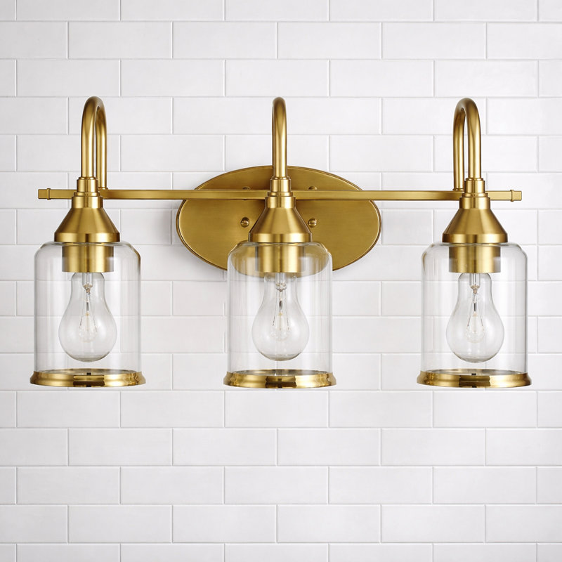 Twilight 3 Lights Plug-in Armed Sconce Brushed Gold Finish Clear Glass Shade for Bathroom