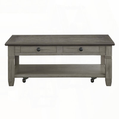 Coffee And Antique Gray Finish 1Pc Cocktail Table With Casters 2 Drawers Bottom Shelf Wooden Living Room Furniture