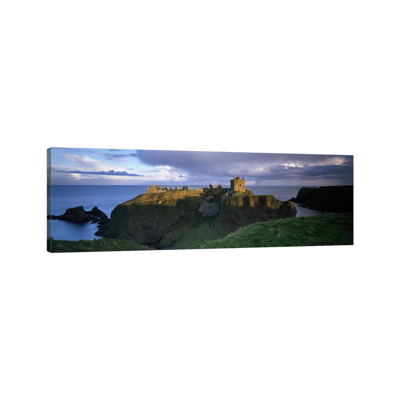 High-Angle View Of Dunnottar Castle, Near Stonehaven, Scotland, United Kingdom - Wrapped Canvas Panoramic Print