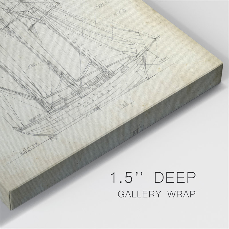 Sailboat Blueprint I-Gallery Wrapped Canvas, H 16 po x l 16 po x P 1,5 po