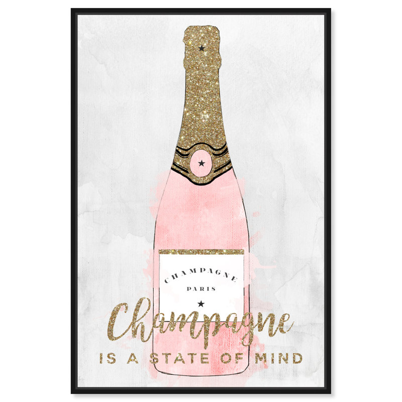 Drinks and Spirits Champagne Mind, Glam Gold - impression, Toile avec cadre noir, H 15 po x l 10 po