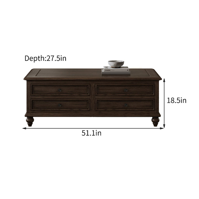 Vintage European-style Coffee Table Solid Wood Coffee Table, Dark Walnut