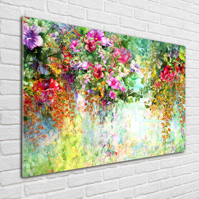 Multi-colored Flowers - No Frame Print on Glass
