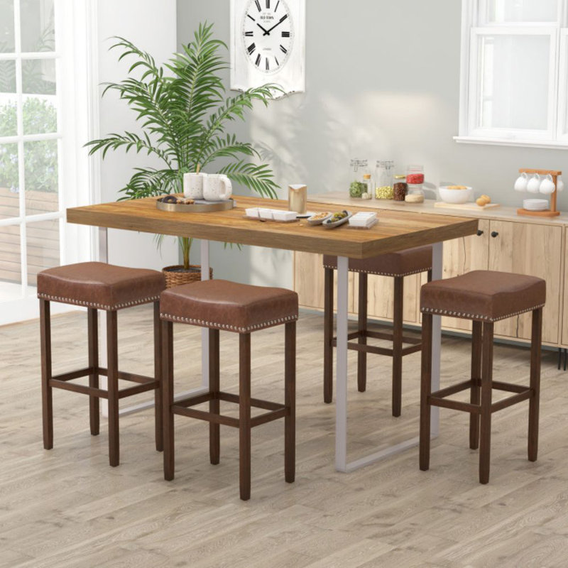 Upholstered Bar Stools Set Of 2 With Footrests For Counter, Brown
