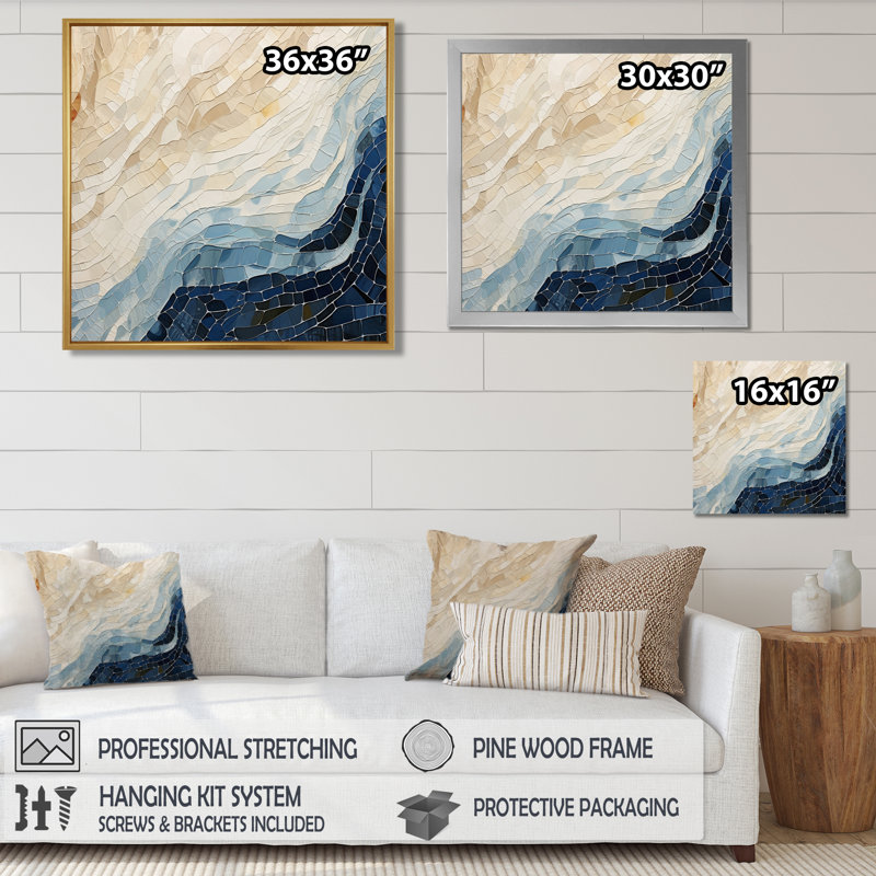 Abstract Breaking Waves Blue - Abstract Wall Art Print, Wrapped Canvas, 36" H x 36" W x 1.5" D