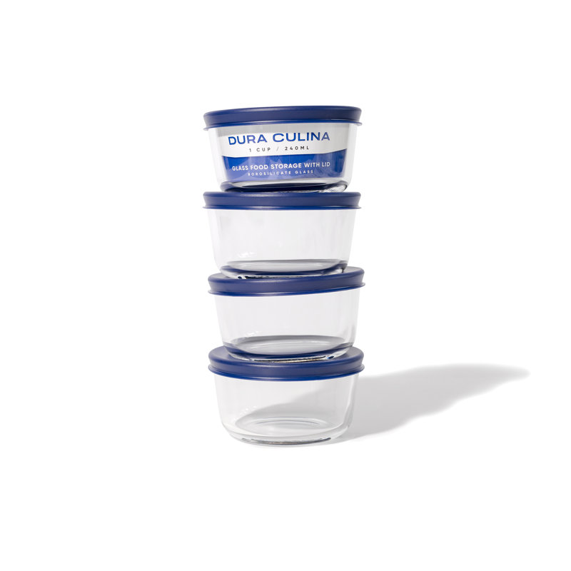 Contenant alimentaire en verre pour cuisine 8 pièces (1 tasse / 8,12 oz), Bleu