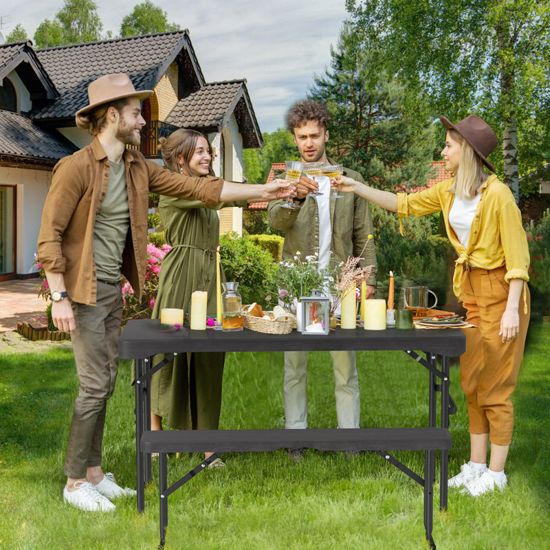 Ensemble de table de pique-nique d'extérieur avec 2 bancs et structure en métal robuste