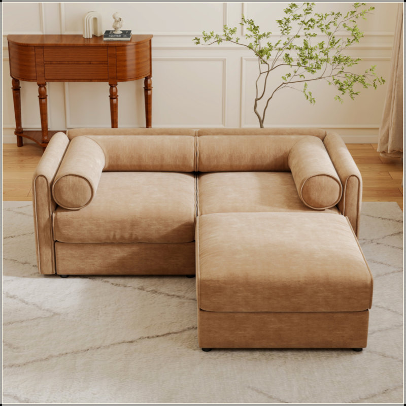 Élégant canapé 2 places en chenille avec siège de rangement repose-pieds, dossier cylindrique et accoudoirs, causeuse moderne en tissu avec espace de rangement caché