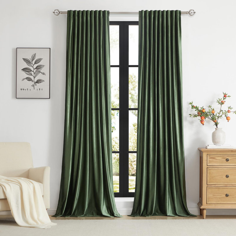 120" Long Green Velvet Blackout Curtain Panels, Set of 2