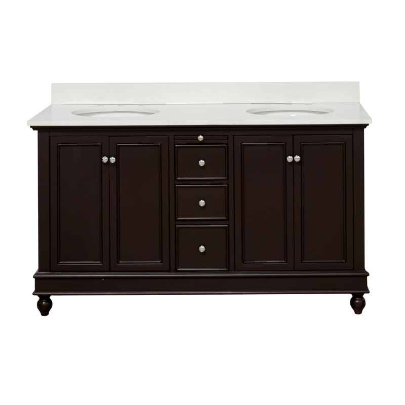 Ferdinand 60'' Double Bathroom Vanity with Top, Chocolate, Quartz