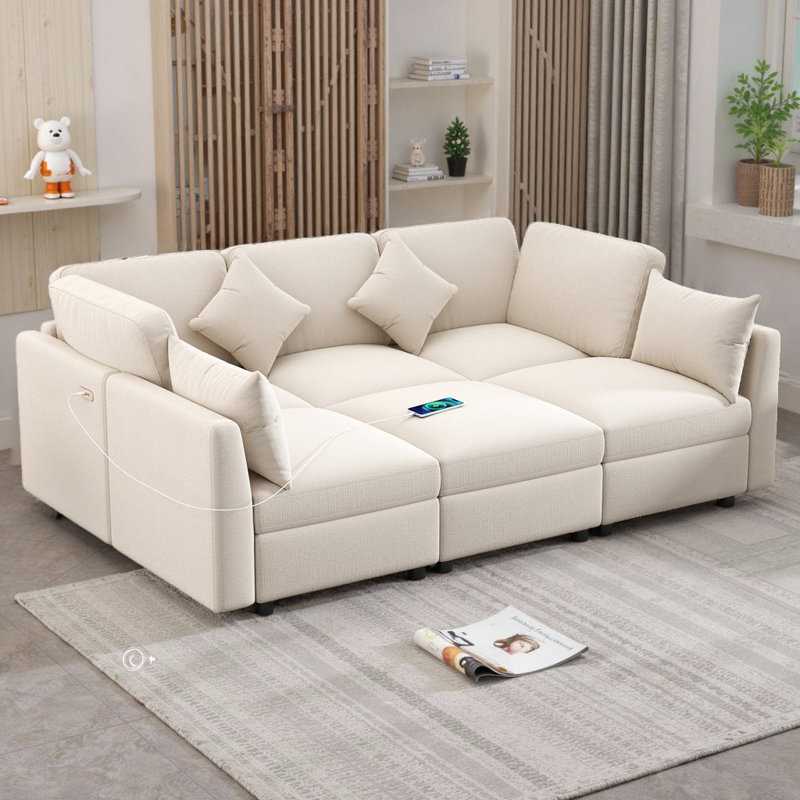 Canapé modulaire 6 pièces rembourré, Chenille beige