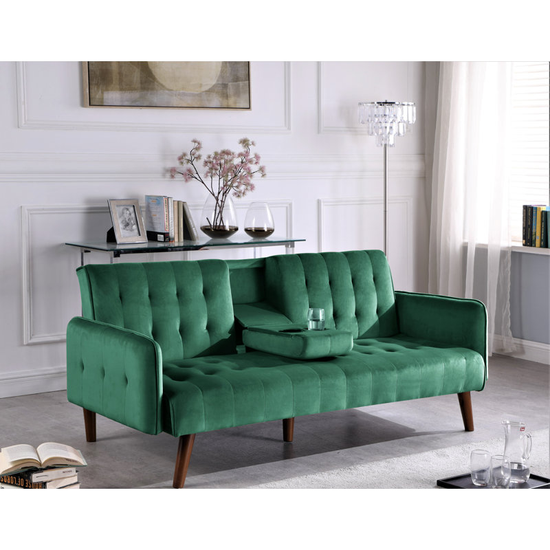 Koga 72'' Velvet Convertible Sofa, Green Velvet