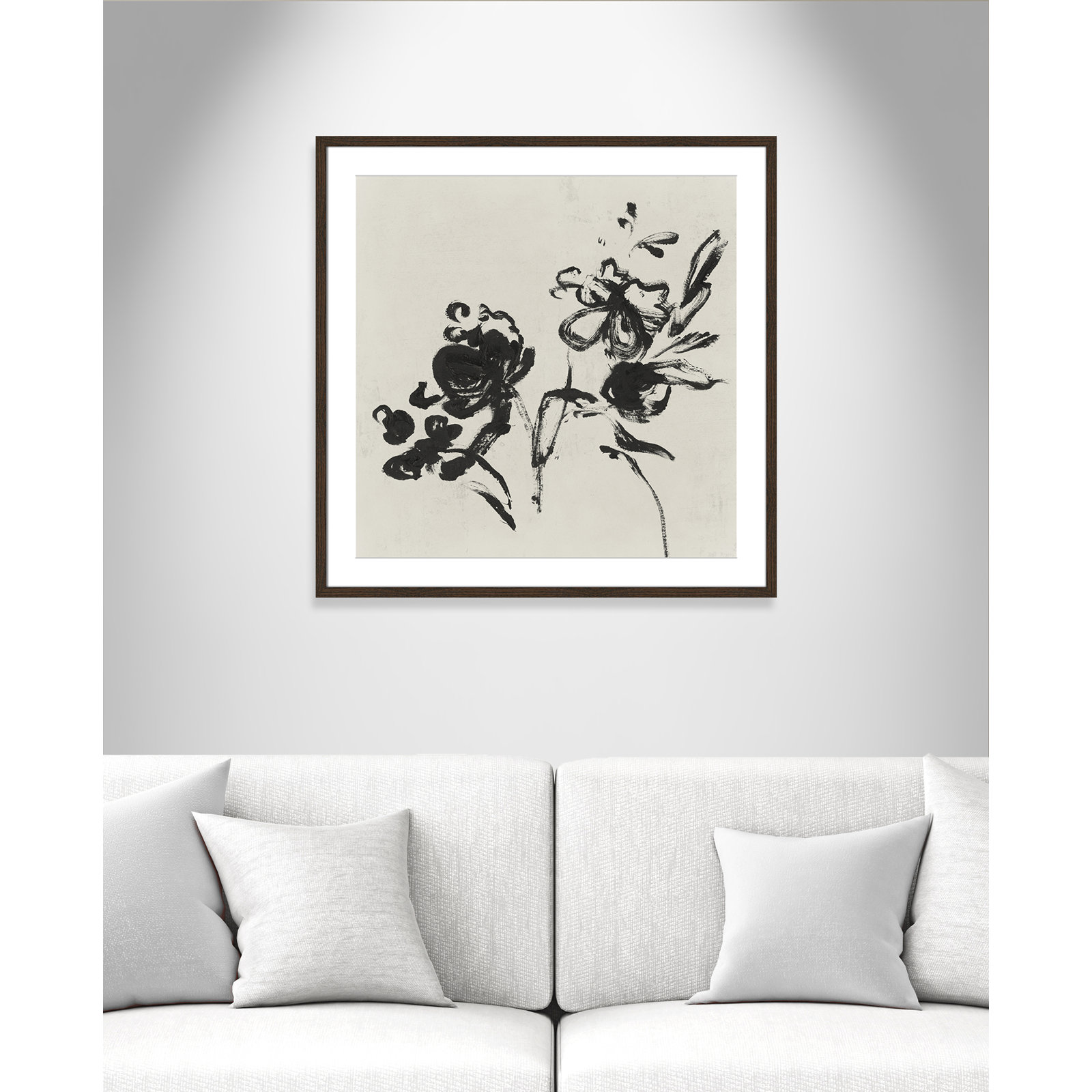 Frony "Black Florals I" Painting by Isabelle Z, 33.25" H x 33.25" W , Walnut Wood Grain