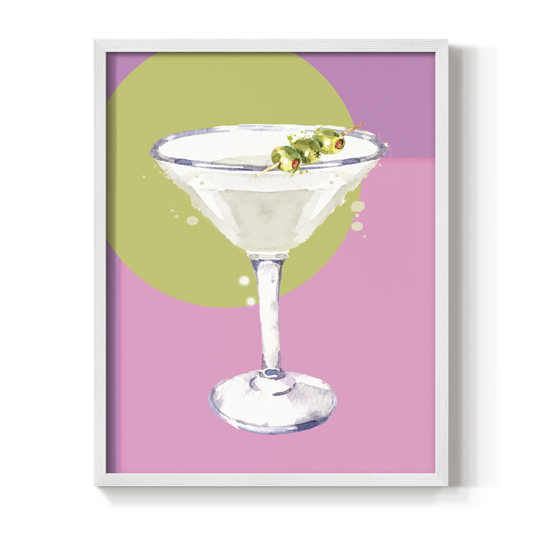 Reproduction encadrée Martini - bois massif, H 15 po x l 12 po, Blanc